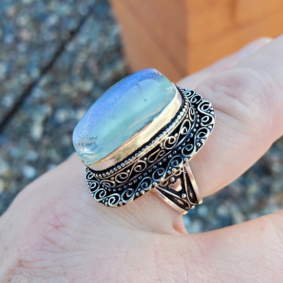 New Rainbow Dichroic Glass 925 Silver Statement Ring. - Picture 3 of 15